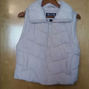 POA cream  quilted vest fake fur collar sz L